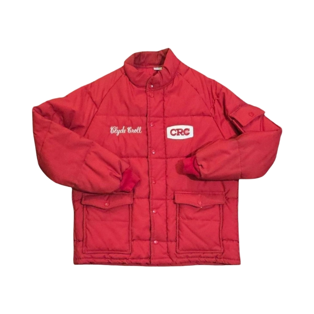 Vintage CRC Racing Puffer Red Quilted Mens Large Zip Up Jacket
